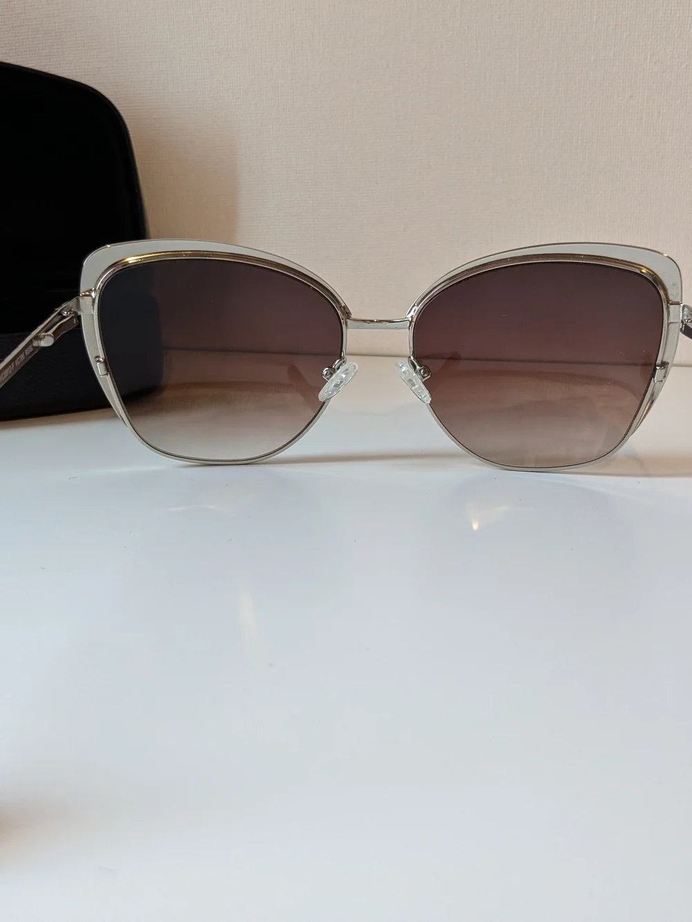 Vince Camuto Designer Cat Eye Sunglasses - Champagne/Gold Frame Brown Lenses